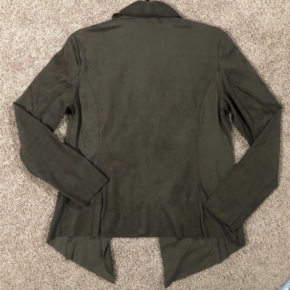 Catherine Malandrino Olive Green Faux Suede Cascade Open Front Jacket Petite S - Picture 2 of 12